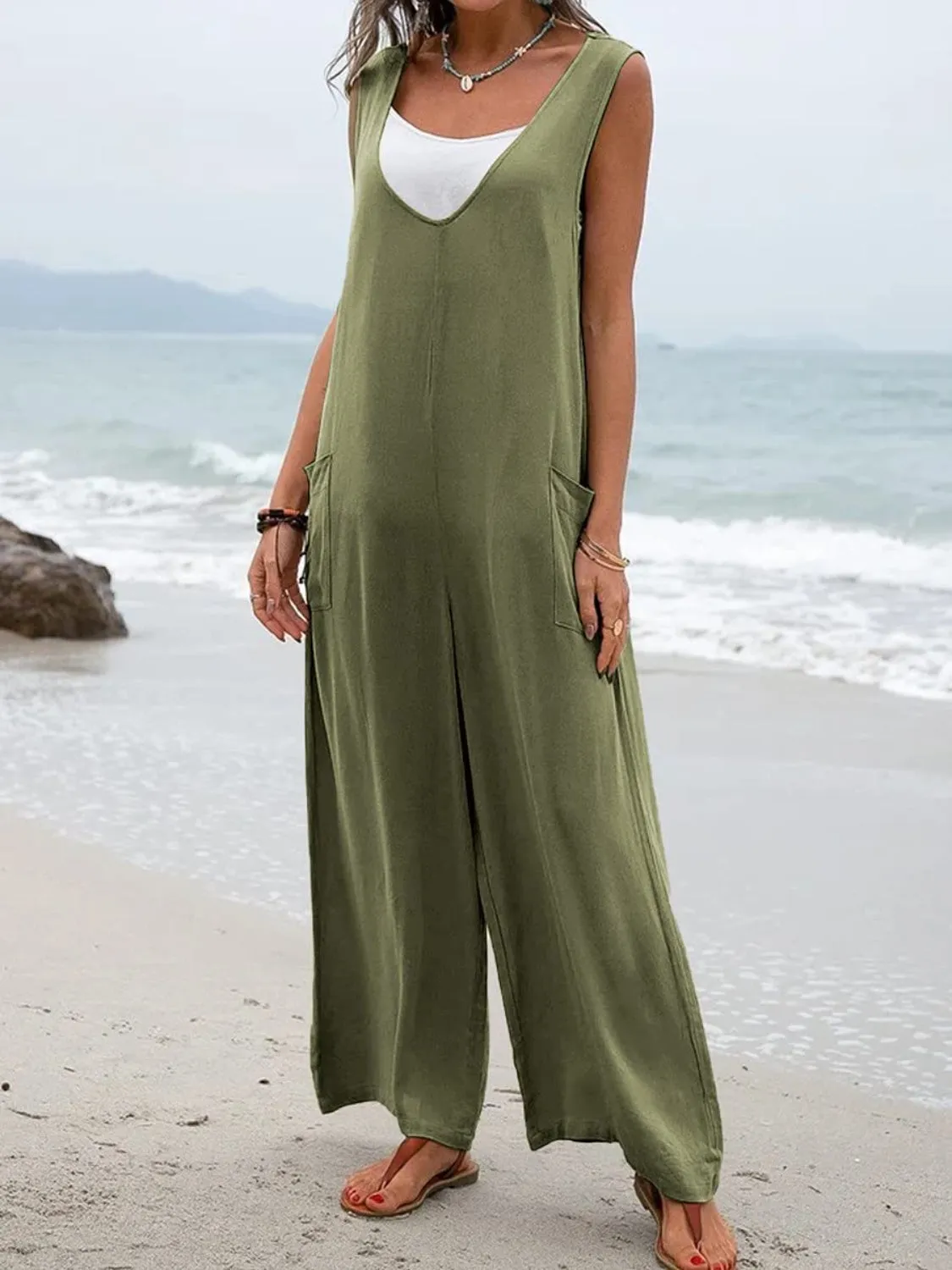 Full Size Beachy Jumpsuit with Pockets