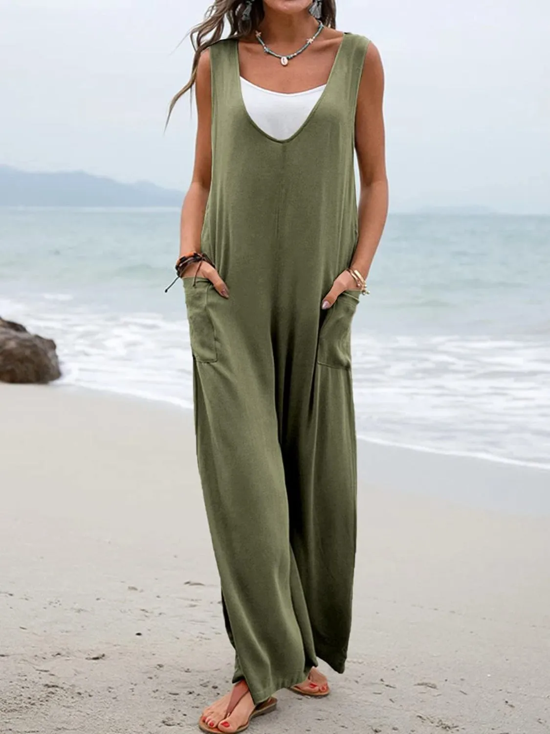 Full Size Beachy Jumpsuit with Pockets