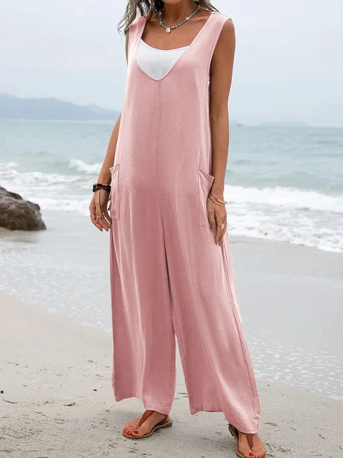 Full Size Beachy Jumpsuit with Pockets