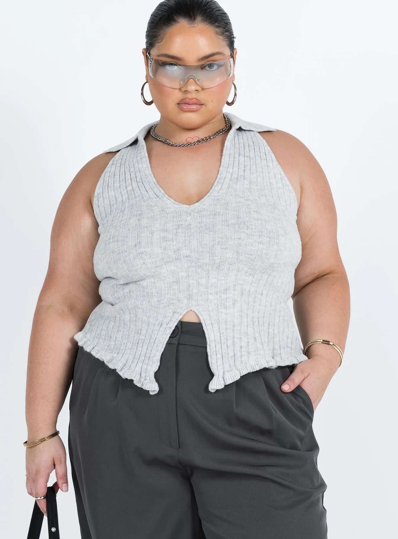 Galliniski Knit Top Grey Curve