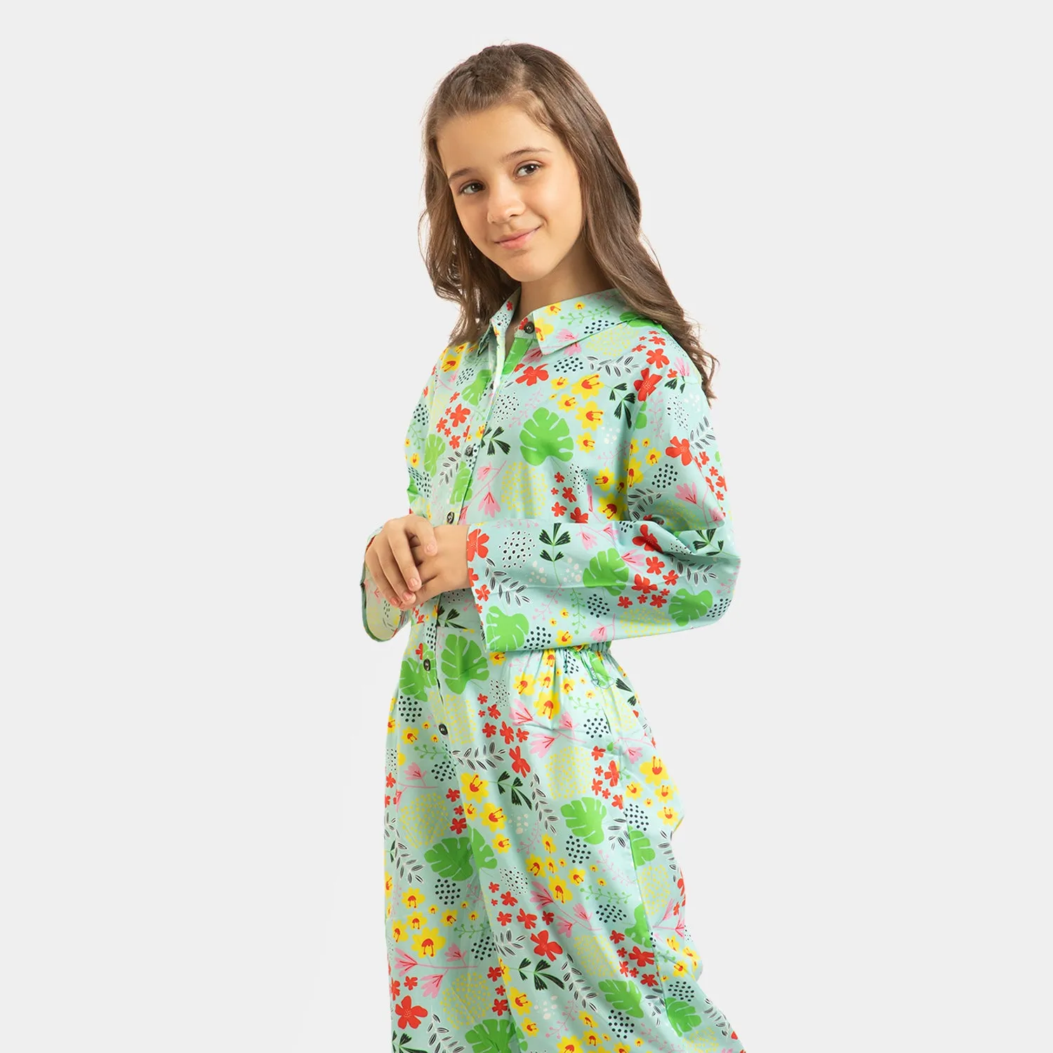 Girls Cotton Jumpsuit - Multi