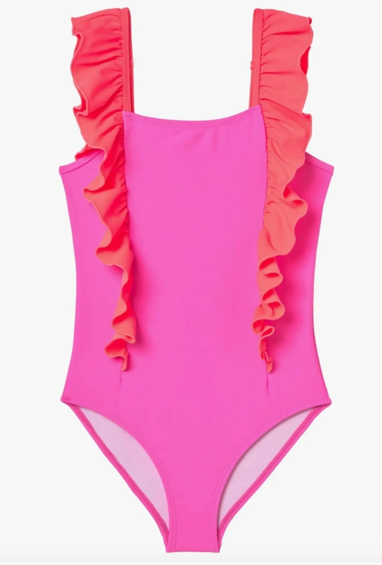 Girls Neon Pink Ruffle One Piece Swimsuit