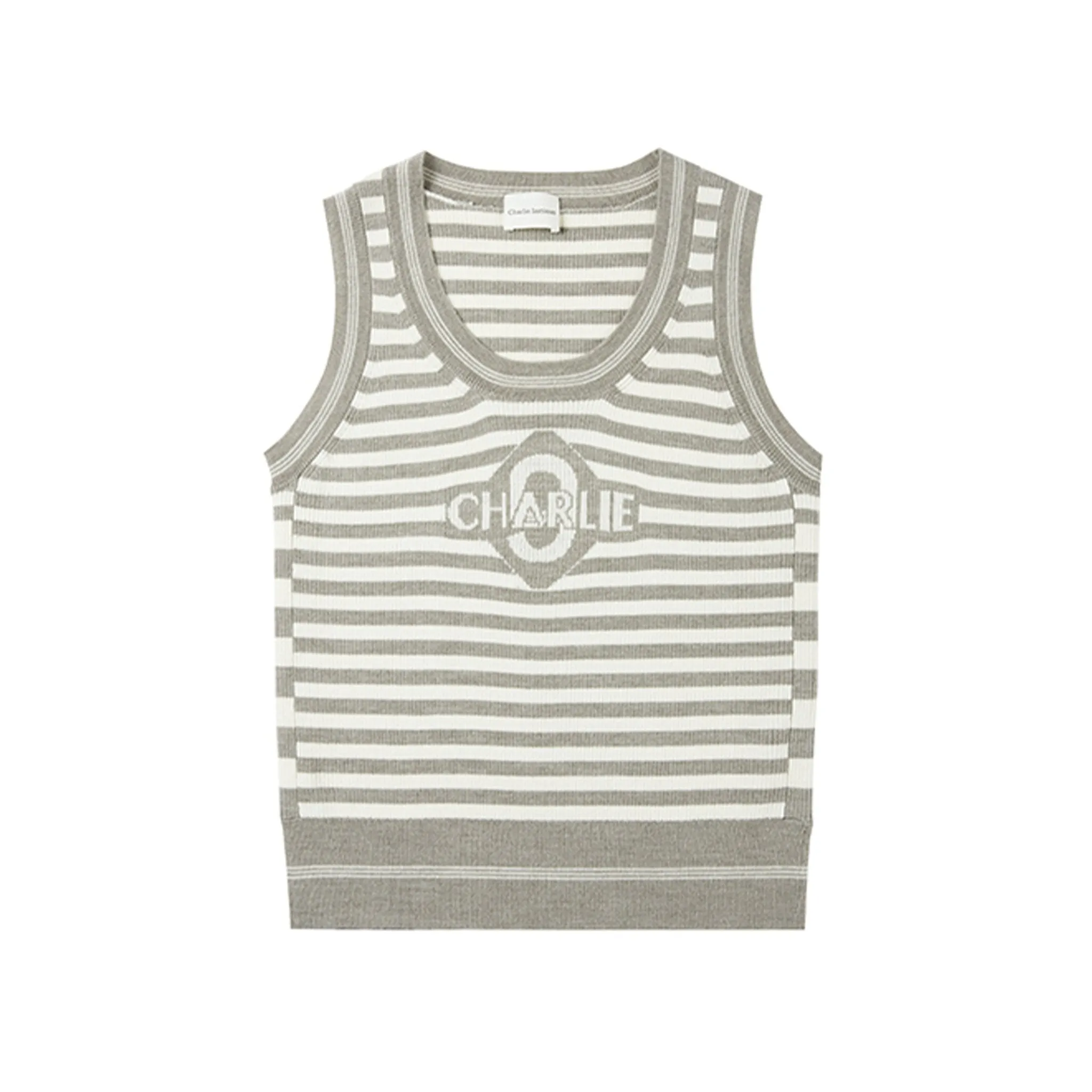 Gray and White Striped Jacquard Knitted Tank Top