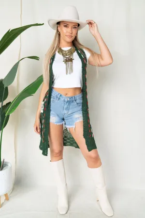 Green Boho Knitted Vest