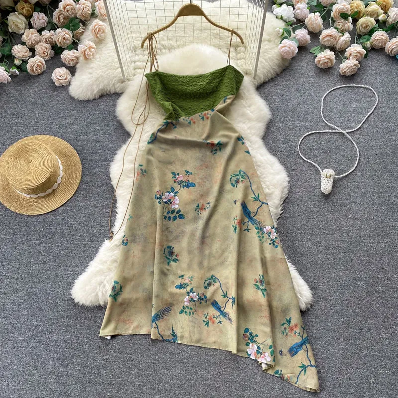 Green Embroidered Halter Dress