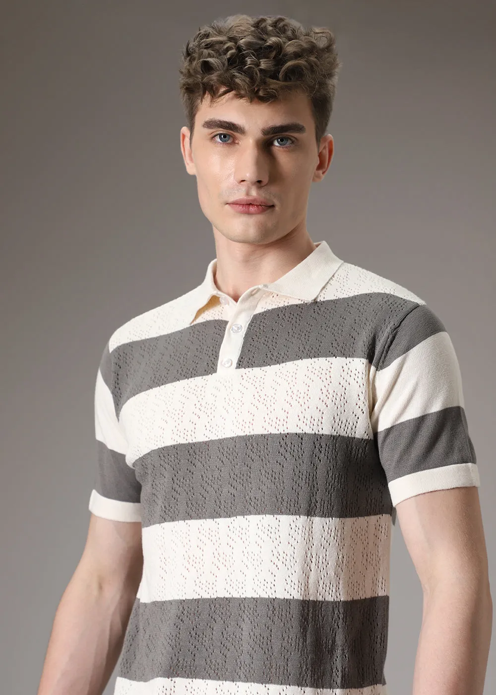 Grey Knitted Polo T-shirt