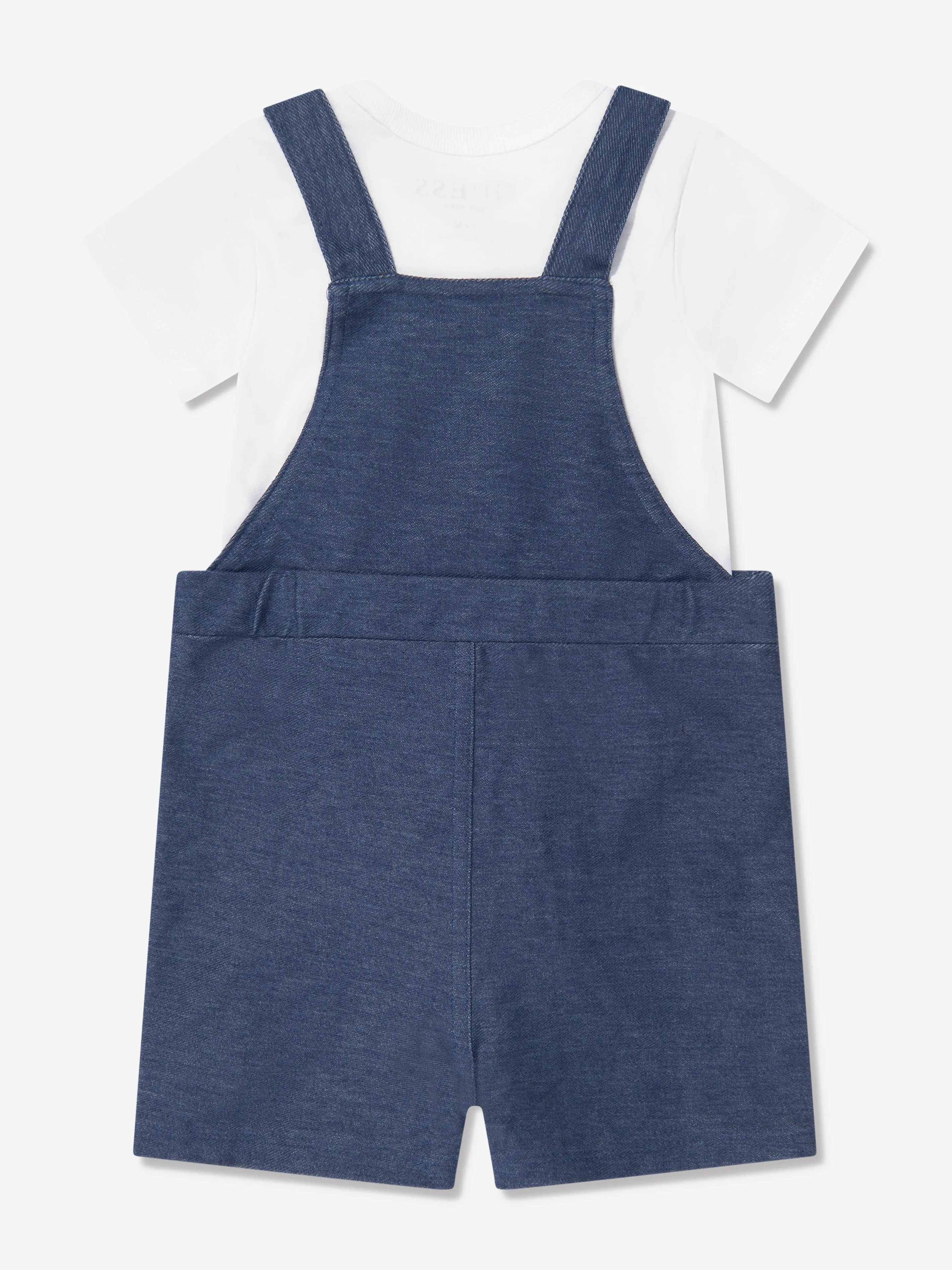 Guess Baby Boys Bodysuit And Knit Denim Shortall in White