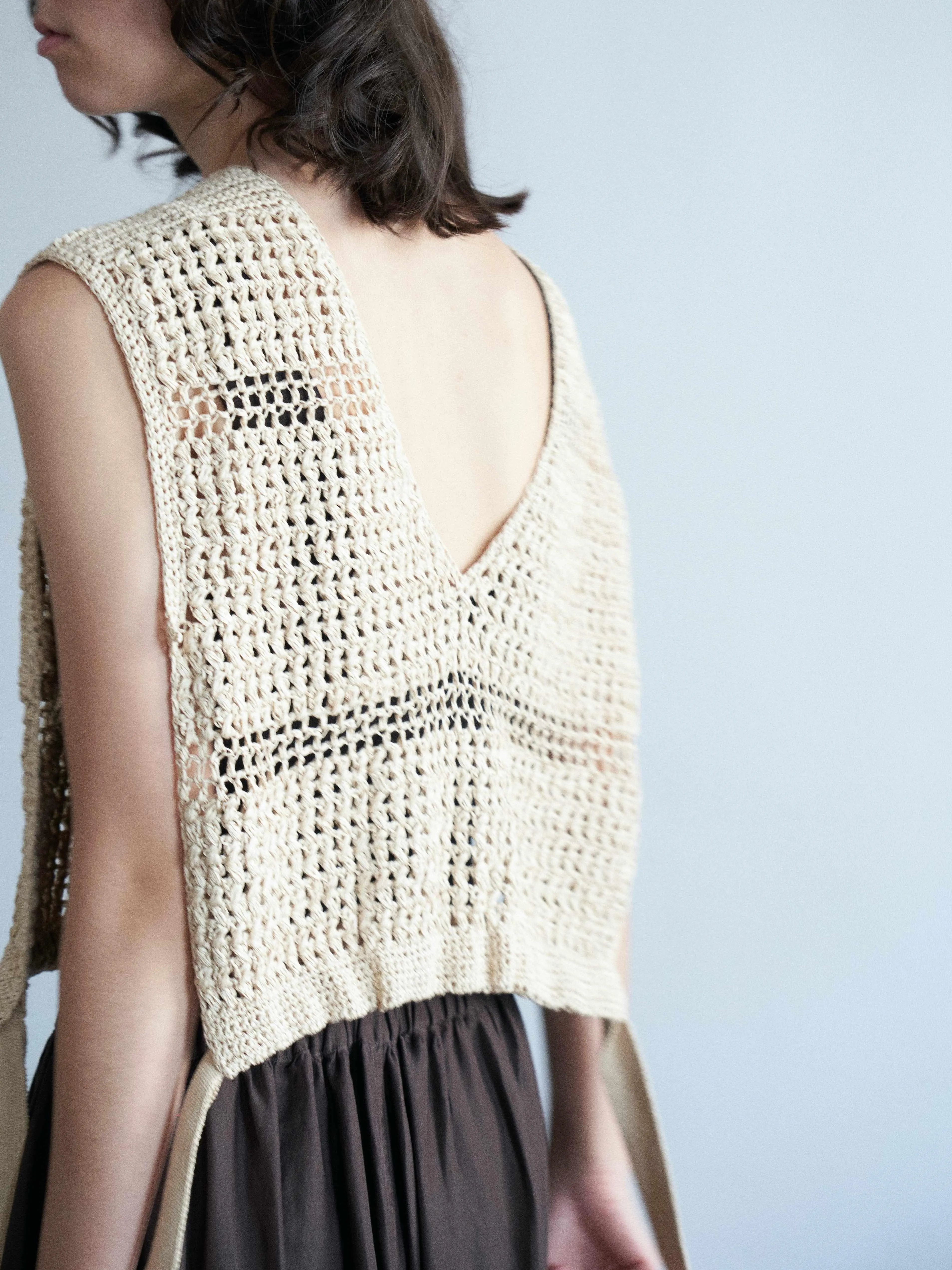 Hand Crochet Gima Cotton Vest - Ecru