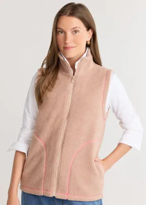 Hayes Vest in Sherpa Fleece (Khaki/Neon Pink)