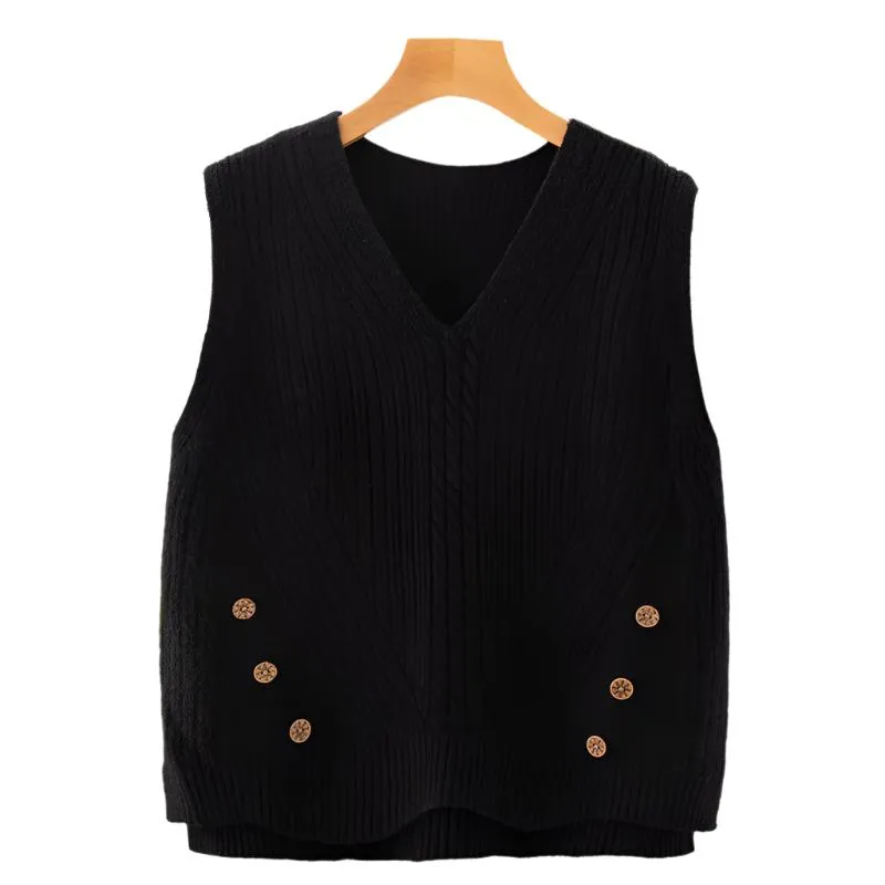 Hem Split Pullover Sweater Women's Vest Collar Small Vest