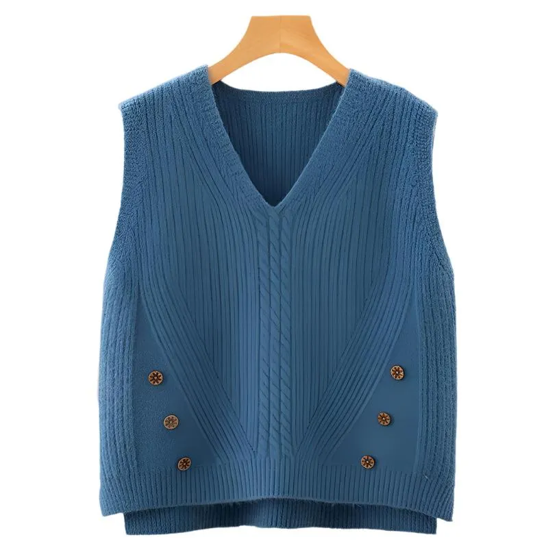 Hem Split Pullover Sweater Women's Vest Collar Small Vest