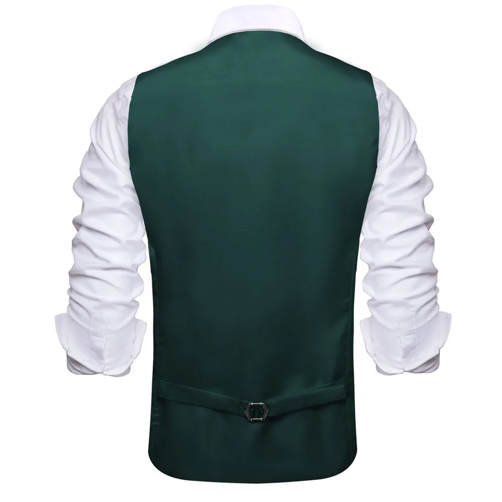 Hi-Tie Dark Green Solid U-Neck Double-Breasted Vest Set