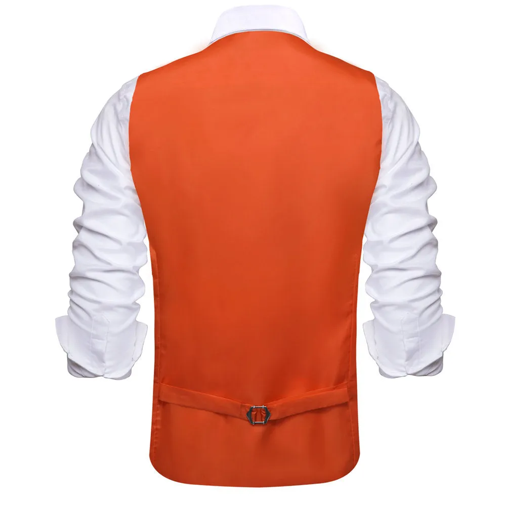 Hi-Tie Light Orange Solid U-Neck Double-Breasted Vest Set