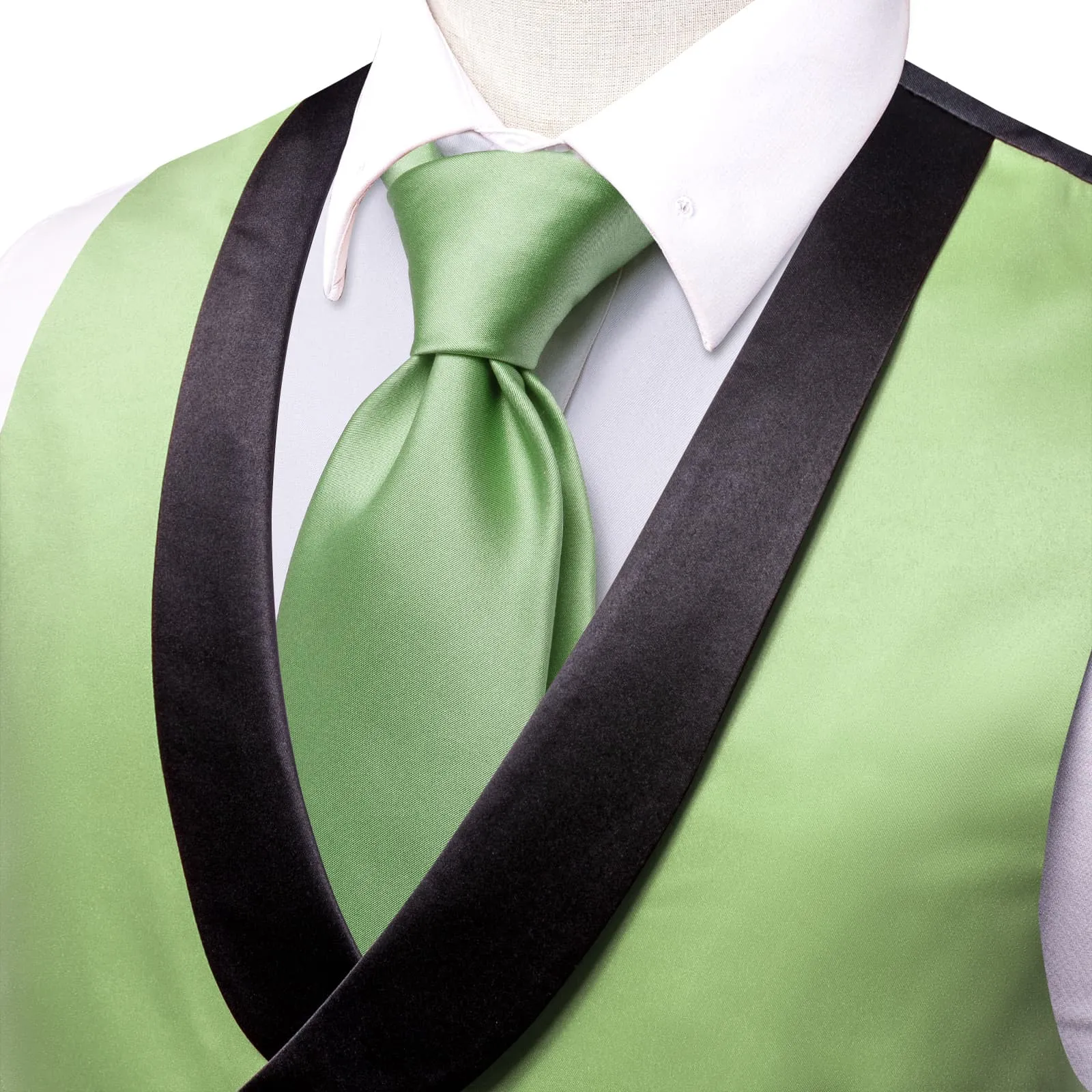 Hi-Tie Pistachio Green Double Breasted Black Shawl Lapel Wedding Vest