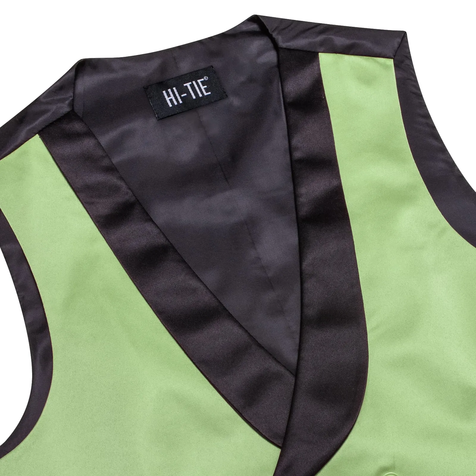 Hi-Tie Pistachio Green Double Breasted Black Shawl Lapel Wedding Vest