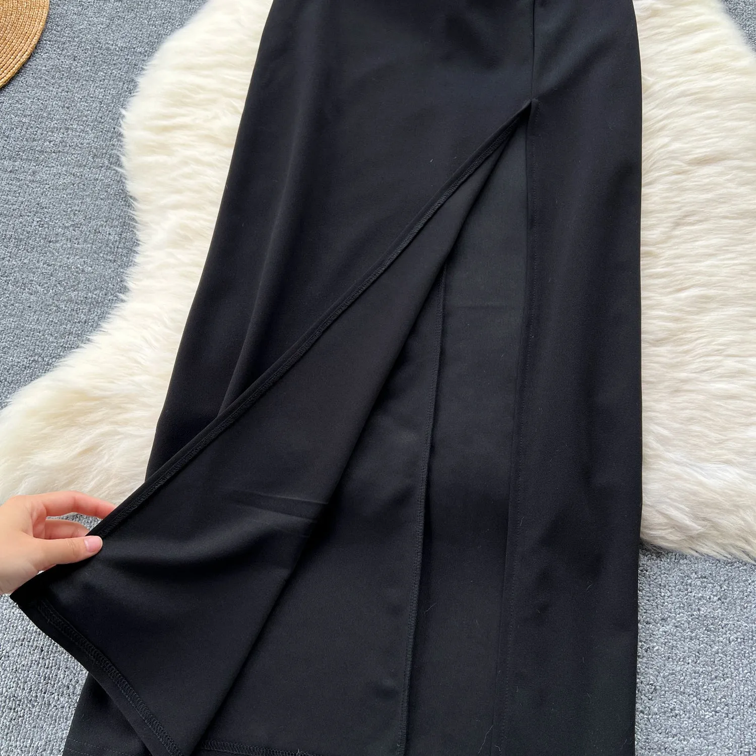 High-end Fringed Black Slip Dress