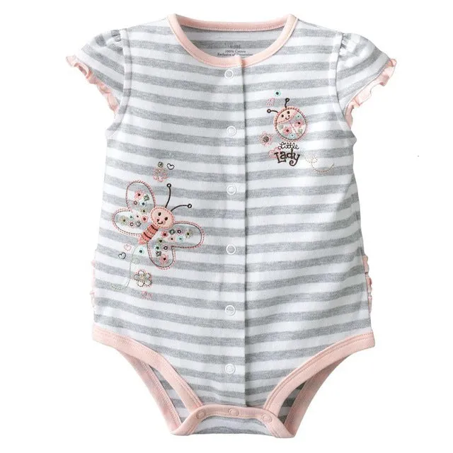 Hooyi Floral Stripe Baby Girls Bodysuits 100% Cotton baby girl clothes newborn jumpsuit ropa de bebe