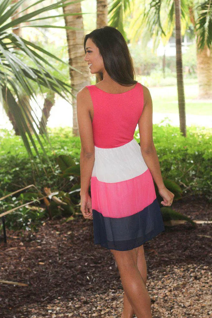 Hot Pink Color Block Short Dress