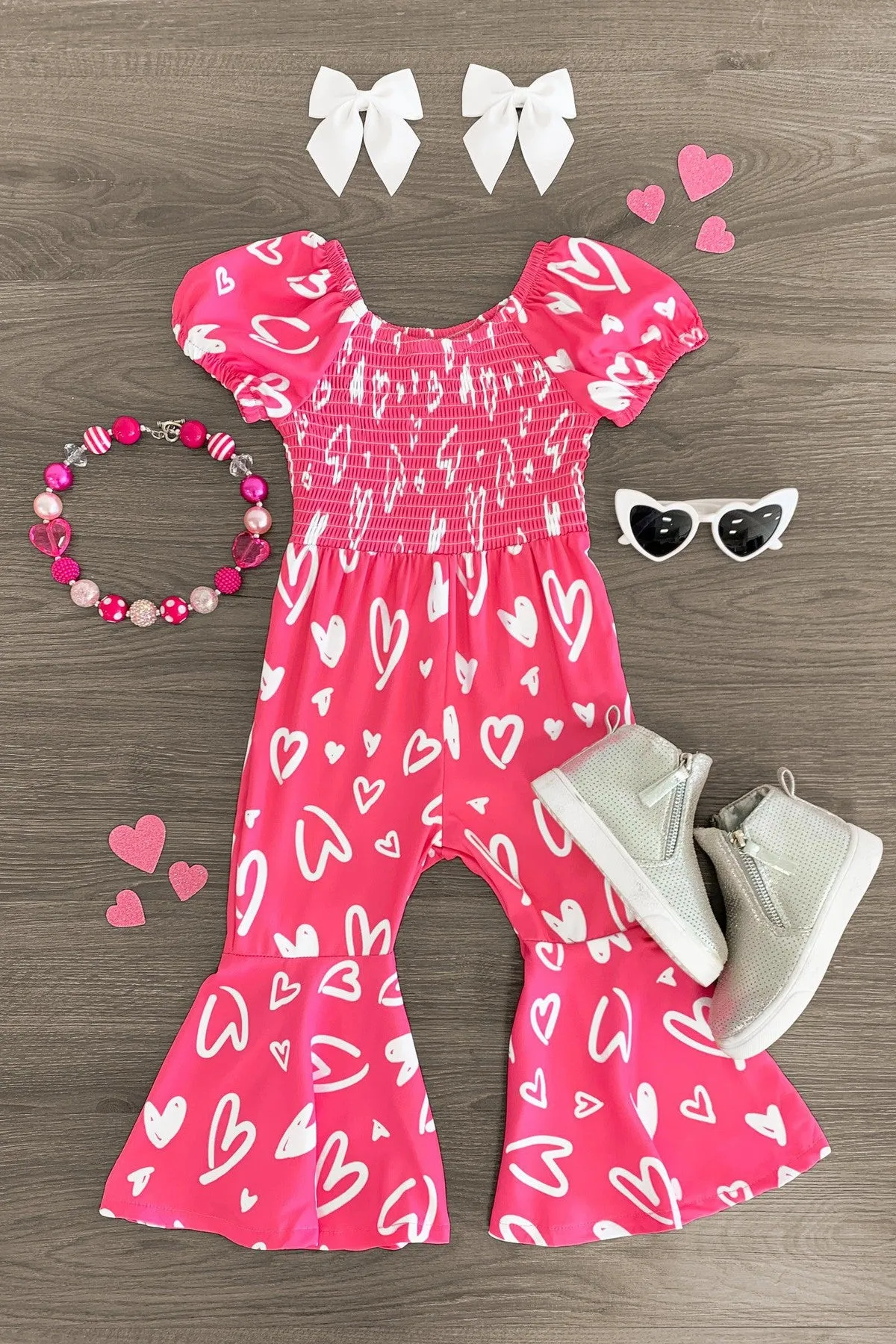 Hot Pink Heart Bell Bottom Jumpsuit