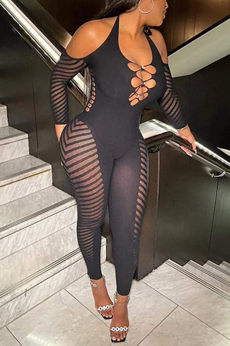 JC473 Knitted Mesh Jumpsuits