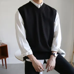 Jinquedai Sweater Vest Men Simple All-match V-neck Solid Sleeveless Male Tops Basic Cozy Korean Style Ins Leisure Knitted Plus Size M-3XL