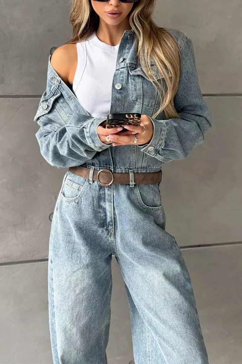 JS3414 Denim Long Sleeve Jumpsuits