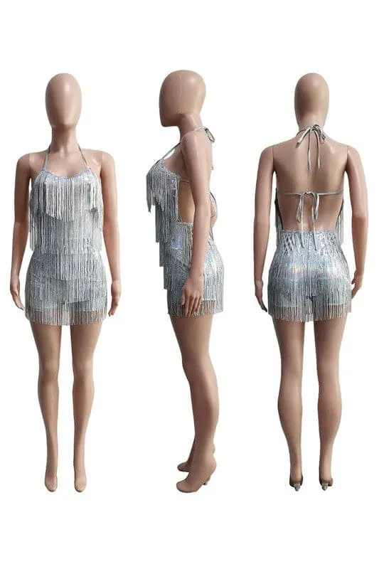 JZ347 Sequins Fringes Rompers