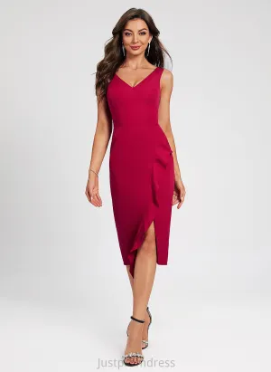 Knee-Length Crepe Split Ruffle Bodycon Front Cocktail Dress V-neck With Yesenia Club Dresses Stretch