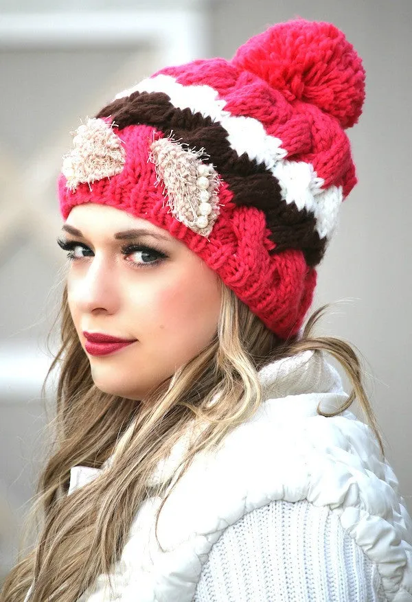 Knit Pom Pom & Pearls Hat