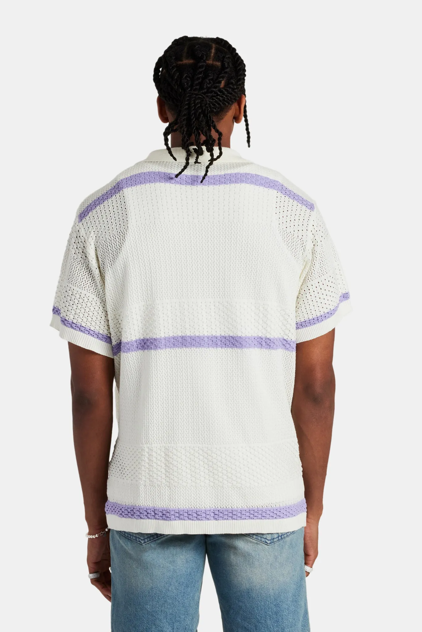 Knitted Button Front Shirt - Purple