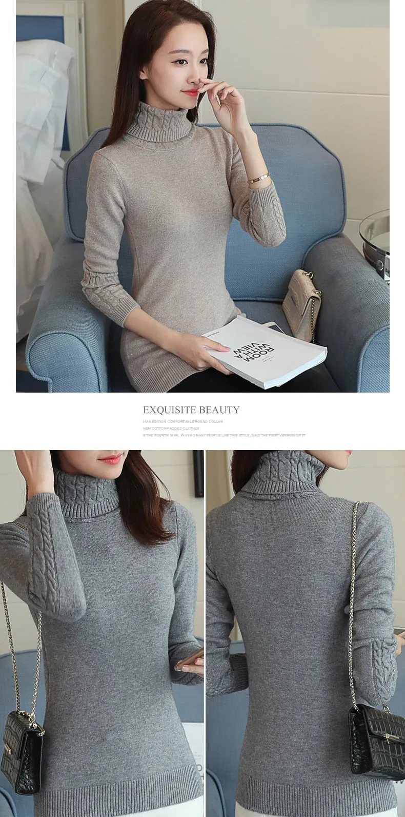 Knitted Long Sleeve Turtleneck Sweater