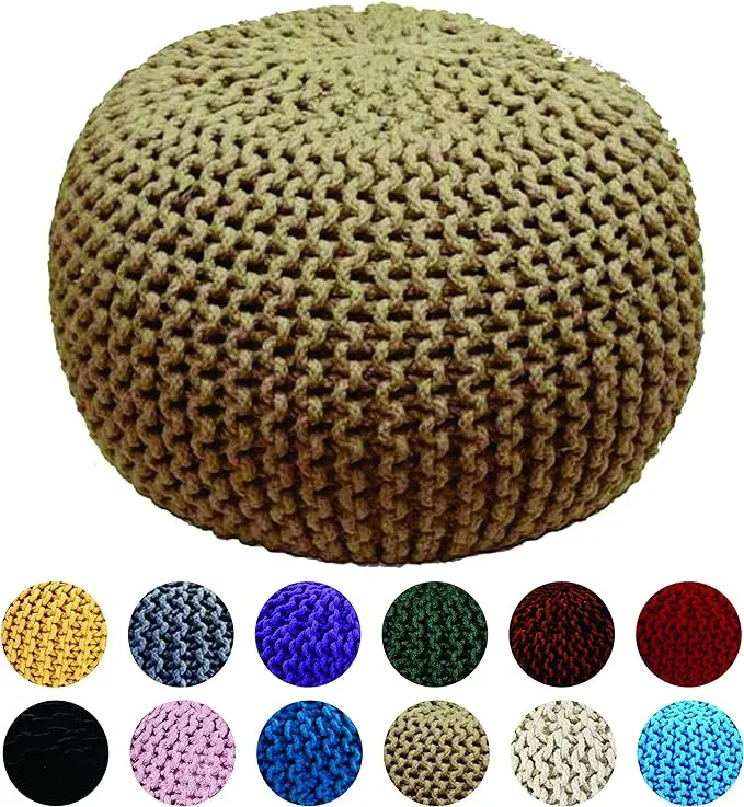 Knitted Pouffe Chunky Round Footstool Ottoman 100% Cotton