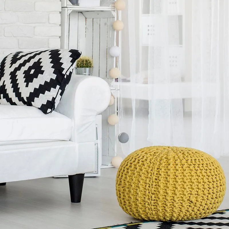 Knitted Pouffe Chunky Round Footstool Ottoman 100% Cotton