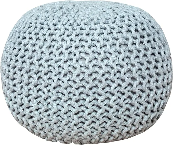 Knitted Pouffe Chunky Round Footstool Ottoman 100% Cotton