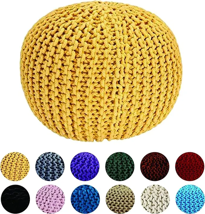 Knitted Pouffe Chunky Round Footstool Ottoman 100% Cotton