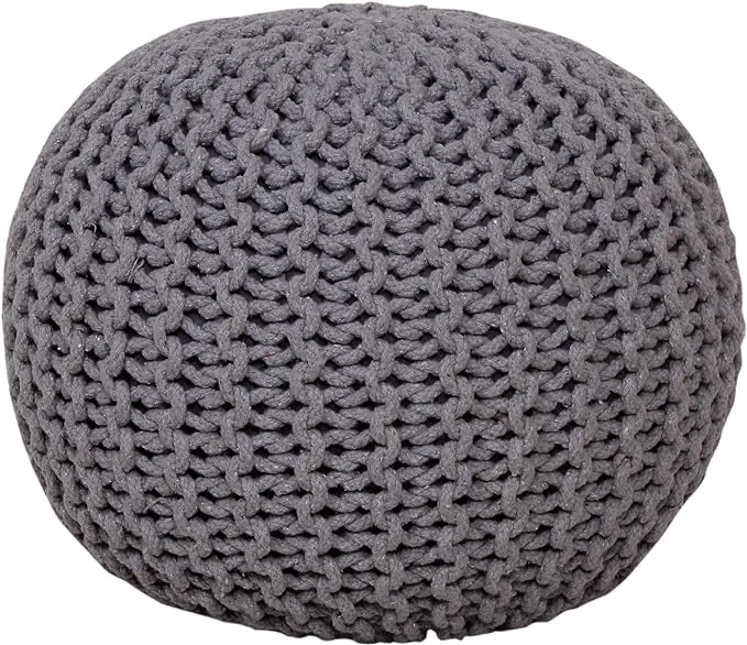 Knitted Pouffe Chunky Round Footstool Ottoman 100% Cotton