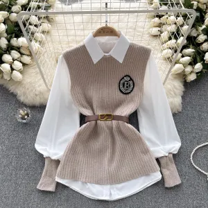 Knitted Vest&White Shirt Uniform 2Pcs