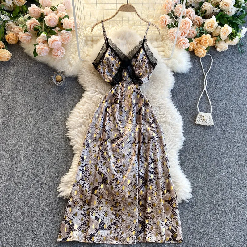 Lace Patchwork Backless Slip Dress