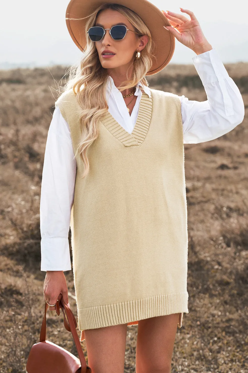 Ladies Plain Knitted Long Pullover Sweater Vest