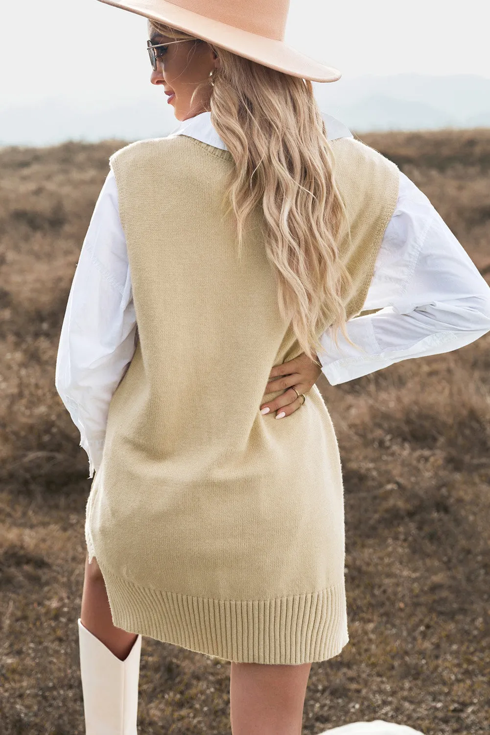 Ladies Plain Knitted Long Pullover Sweater Vest