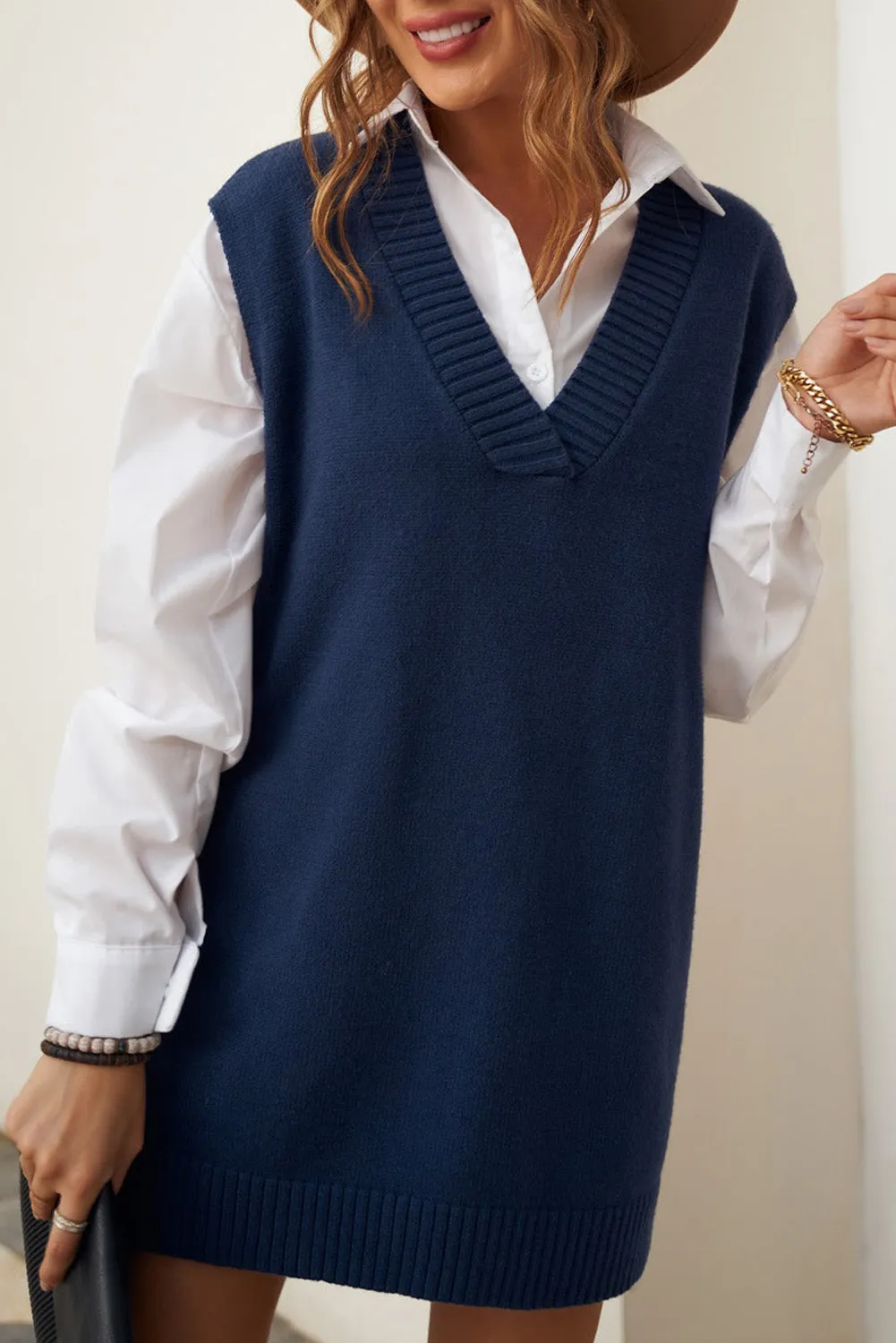 Ladies Plain Knitted Long Pullover Sweater Vest