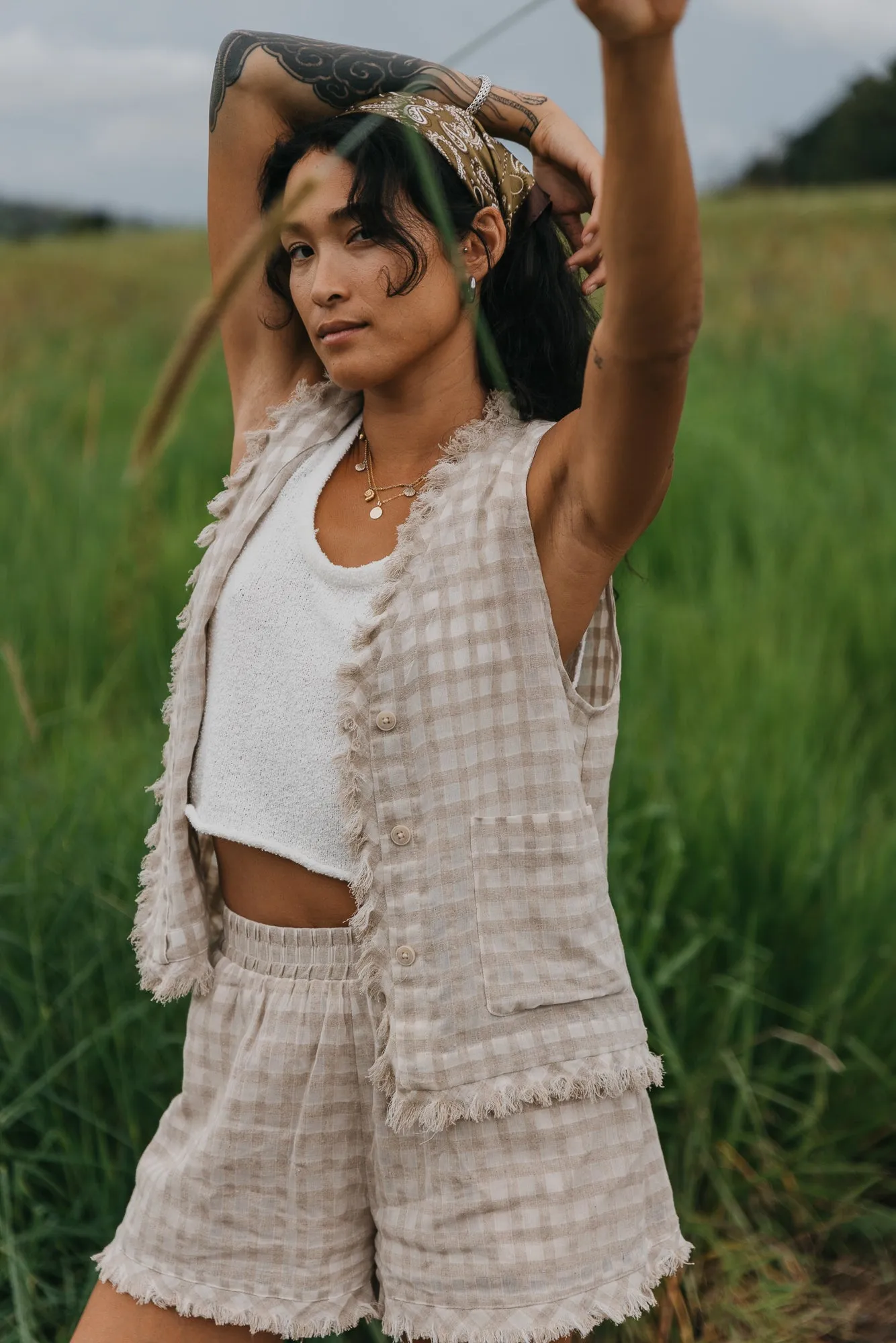 Lana Checkered Beige Vest