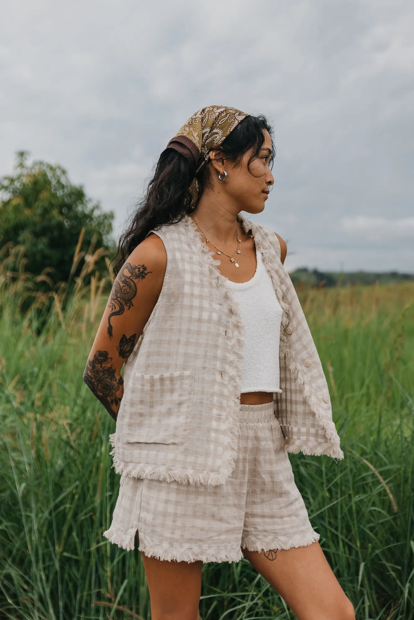 Lana Checkered Beige Vest