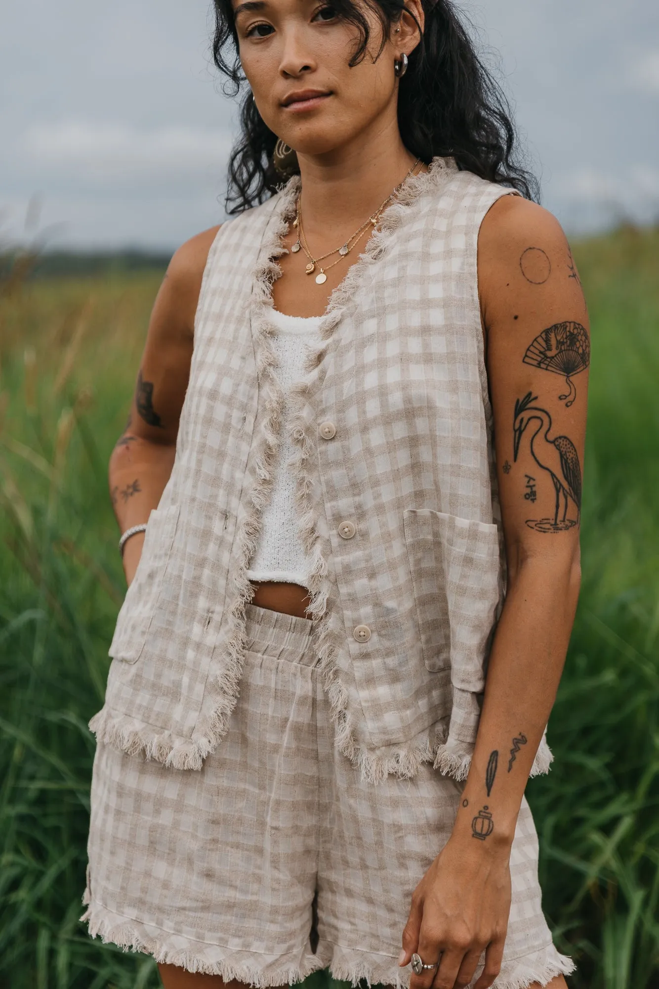 Lana Checkered Beige Vest