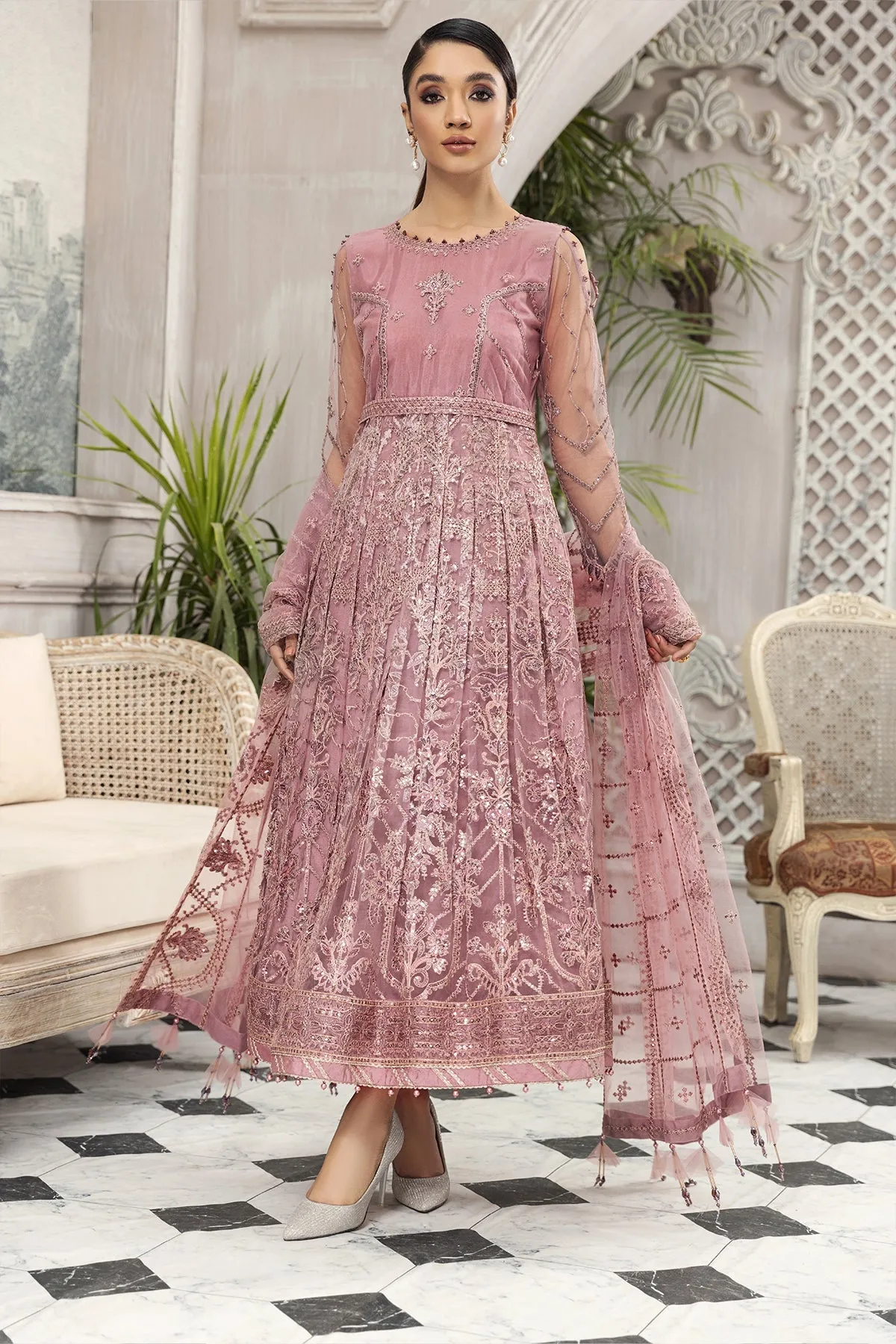 Latest Pakistani Frock Dress Choli in Pink Color #PF483