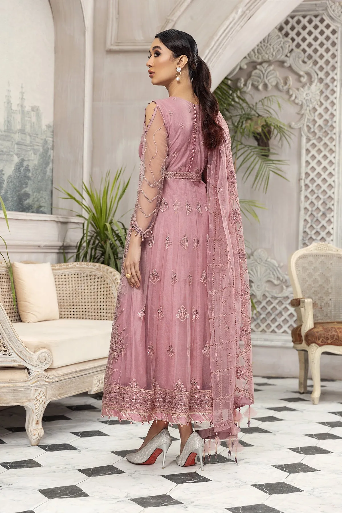 Latest Pakistani Frock Dress Choli in Pink Color #PF483