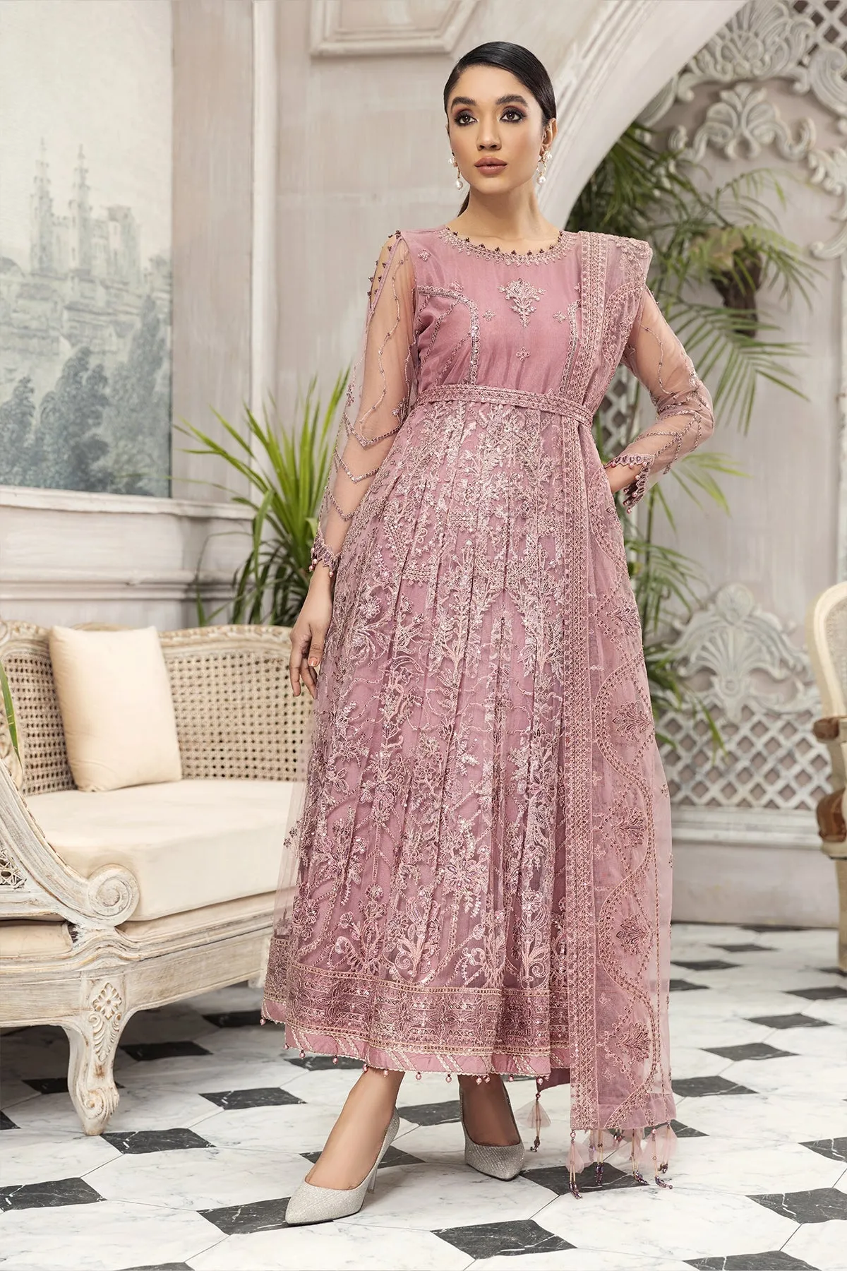 Latest Pakistani Frock Dress Choli in Pink Color #PF483