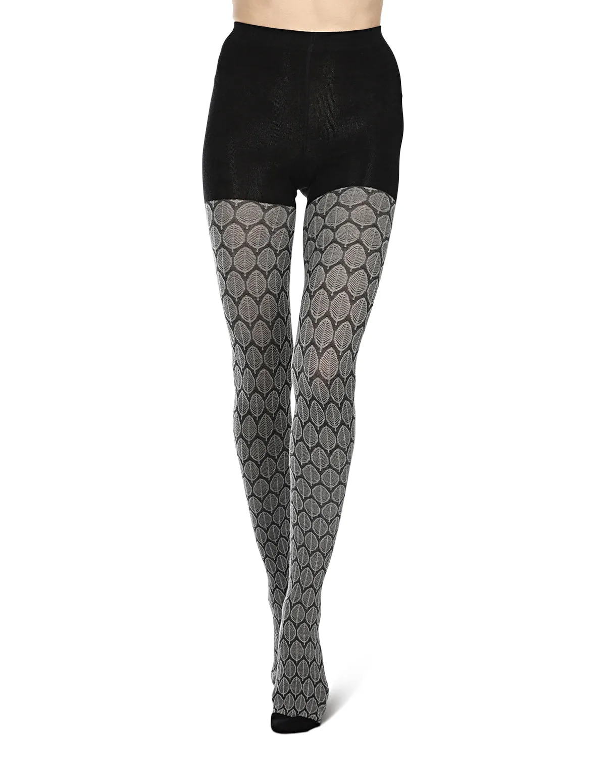 Leaf Patterned Cotton Blend Sweater Tights