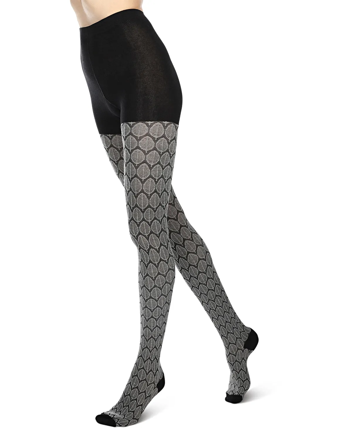 Leaf Patterned Cotton Blend Sweater Tights