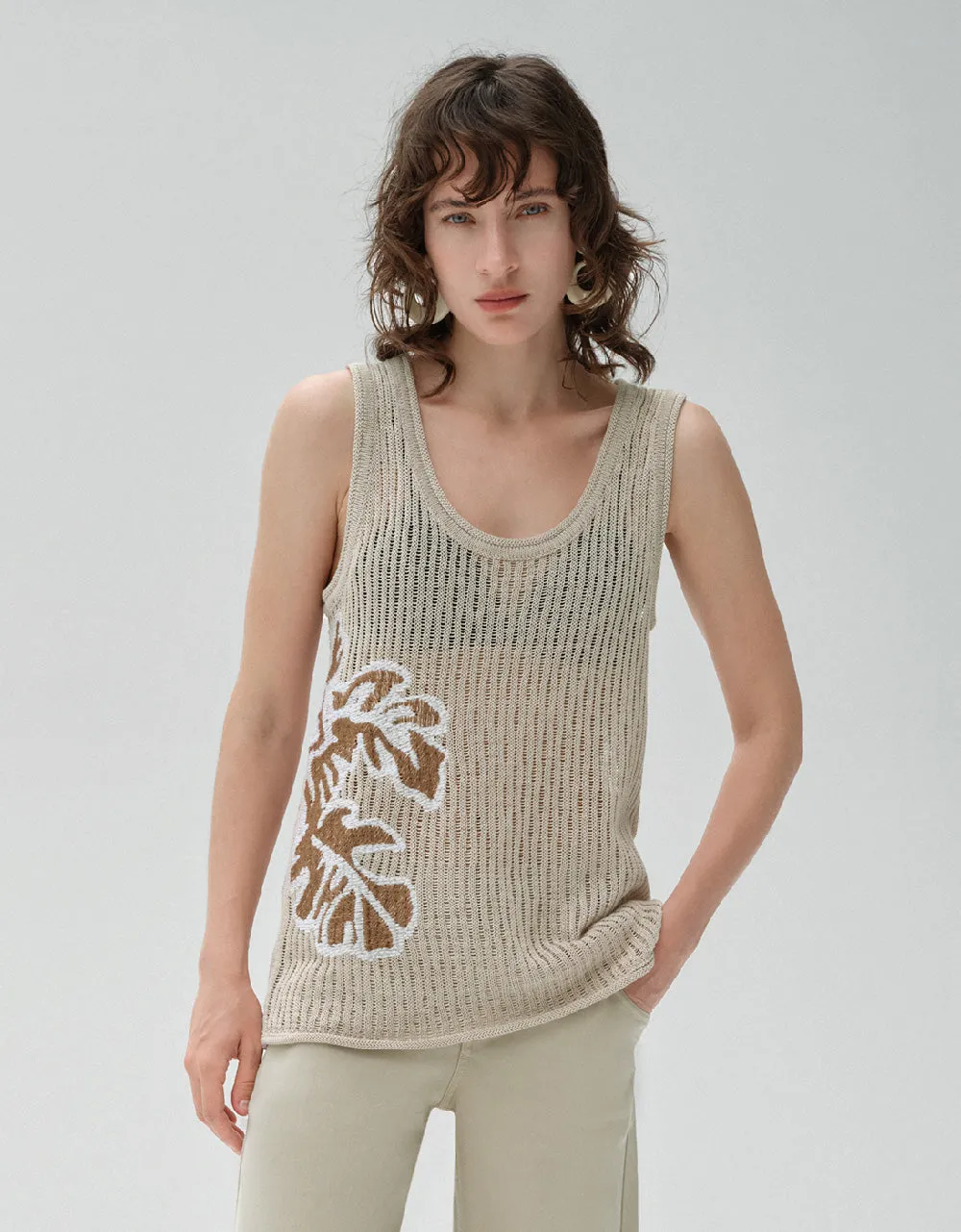 Leaf Printed Knitted Vest